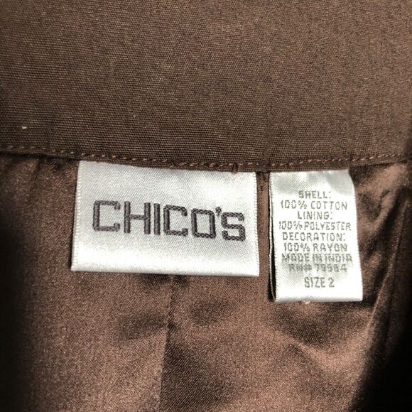 Chico’s Wms Large Brown Pin Tuck Tribal Jacket Shacket Beaded Neckline Career - Picture 3 of 12